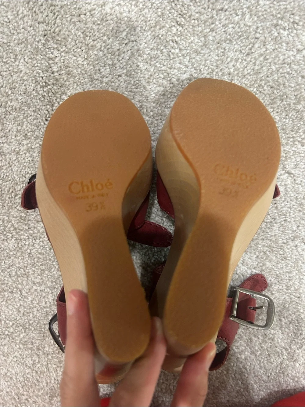 Chloe 60th Anniversary Burgundy Leather Heritage Wedge Sandals Size 39.5